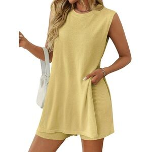 Yellow Knit Sleeveless Top and Shorts Set